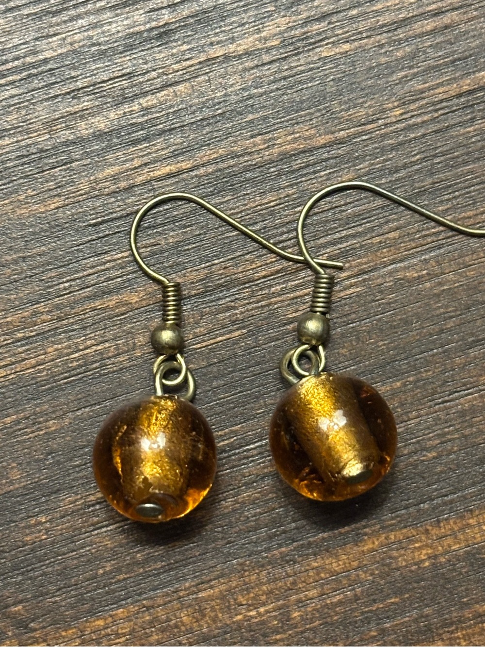 amber glass beaded dangle earrings